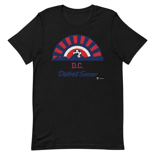 D.C. District Soccer Unisex Tee in black, design printed on the front, front view