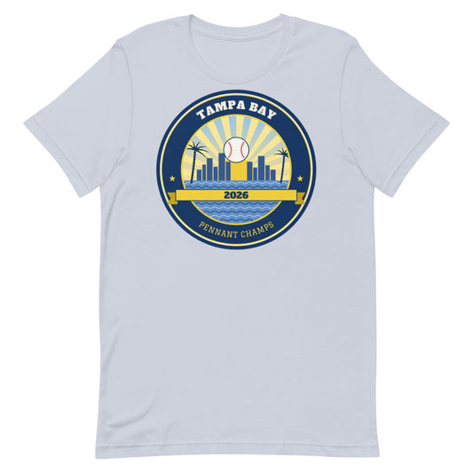 Tampa Bay 2026 Pennant Champs Unisex Tee in light blue, design printed on the front, front view