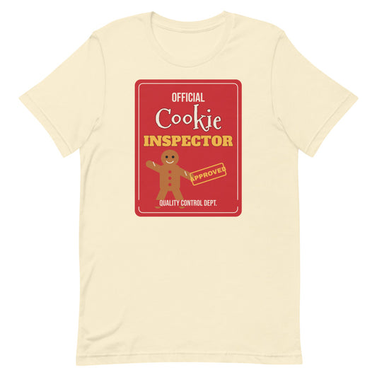 Cookie Inspector Unisex Tee in natural, design printed on the front, front view