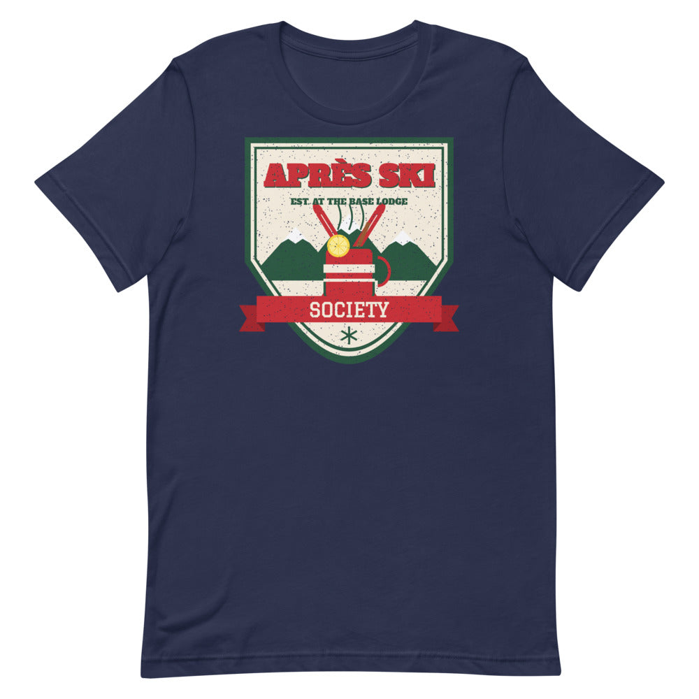 Après Ski Society Unisex Tee in navy, front view