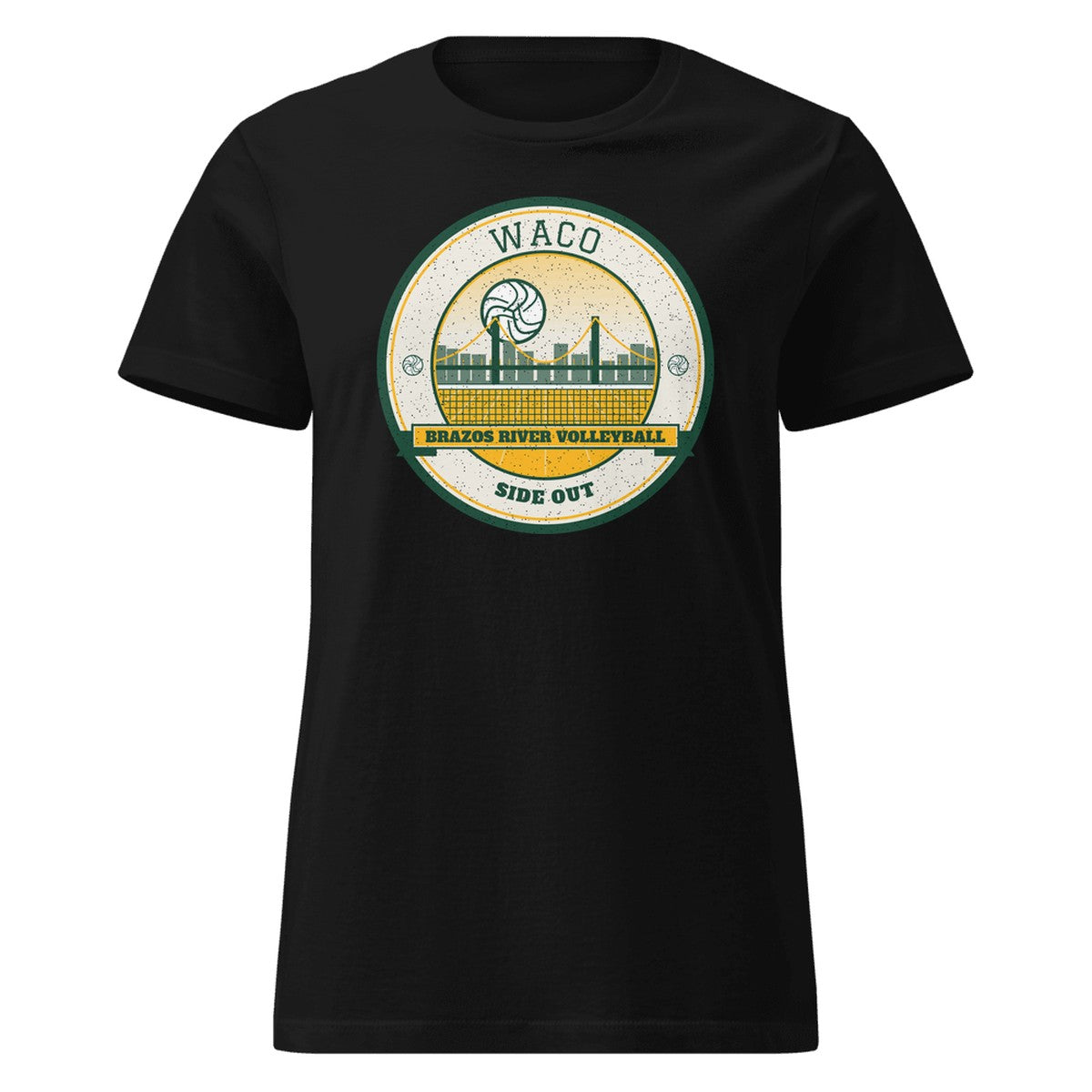 Waco Brazos River Volleyball Women's Fitted Tee in Black, front view