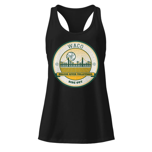 Waco Brazos River Volleyball Women's Racerback Tank in Black, front view
