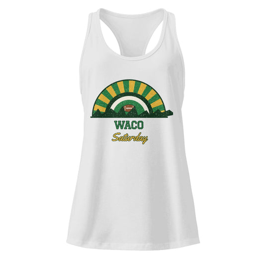 Women's Waco Saturday Racerback Tank in Heather Gray, front view