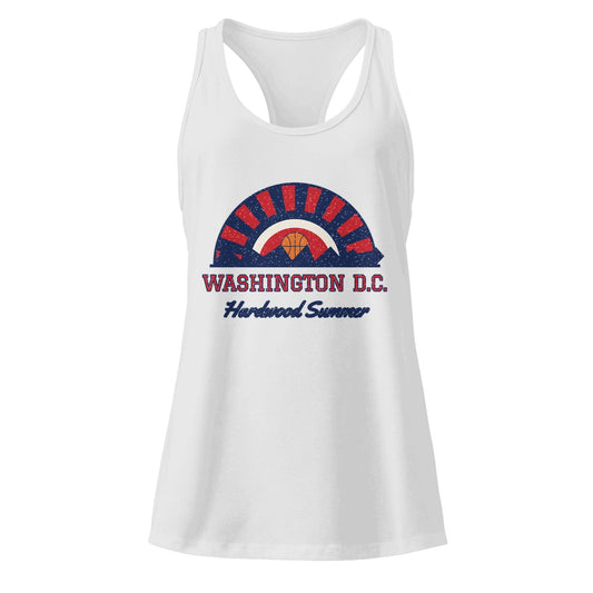 Women's Washington DC Hardwood Summer Racerback Tank in Heather Gray, front view