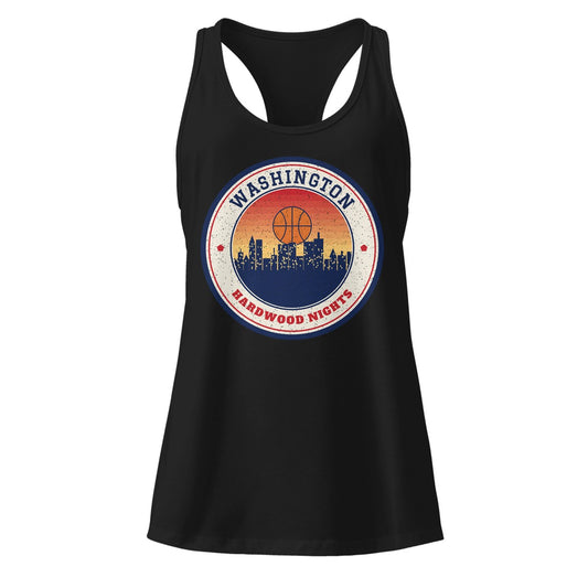 Women's Washington Hardwood Nights Racerback Tank in Black, front view