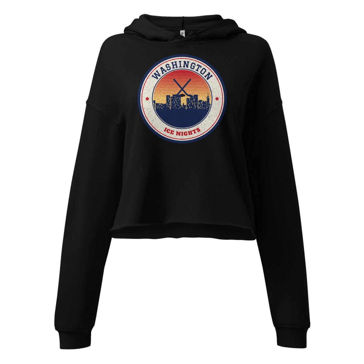 Women's Washington Ice Nights Cropped Hoodie in Black, front view