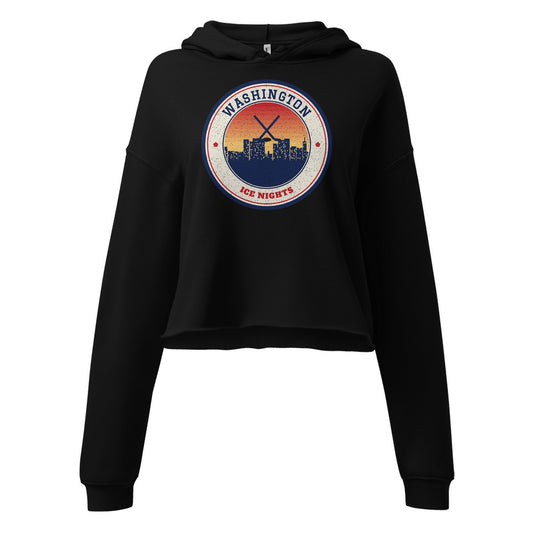 Women's Washington Ice Nights Cropped Hoodie in Black, front view
