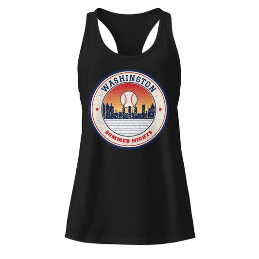 Women's Washington Summer Nights Ballpark Racerback Tank in Black, front view