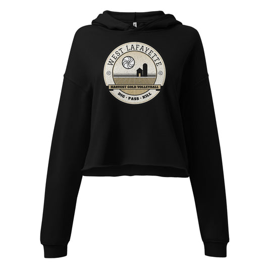 West Lafayette Harvest Gold Volleyball Women's Cropped Hoodie in Black, front view
