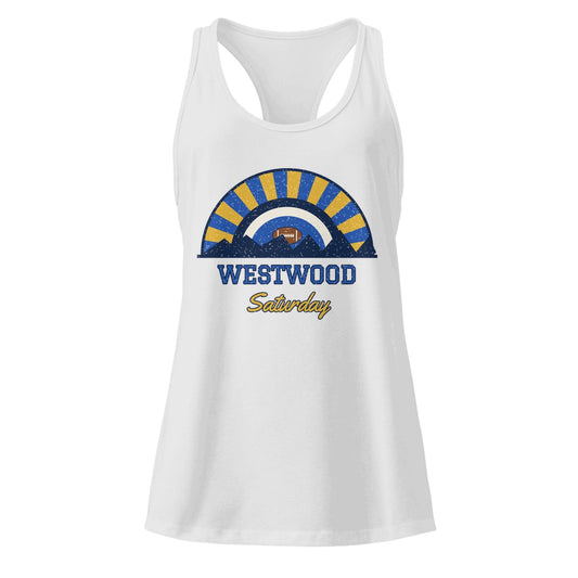 Women's Westwood Saturday Racerback Tank in Heather Gray, front view