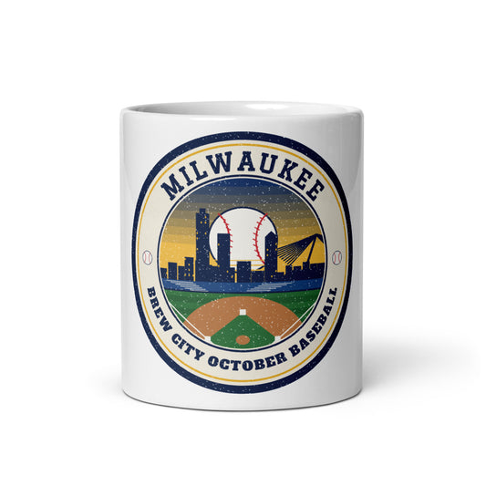Milwaukee Brew City October Baseball Mug in white, front
