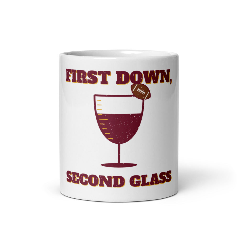 First Down, Second Glass Mug, white ceramic, front view