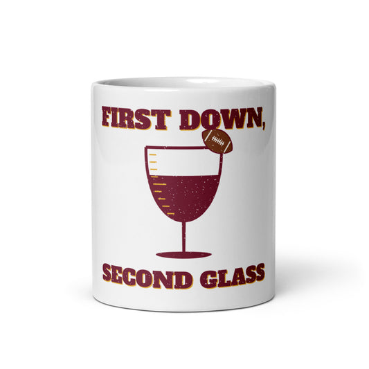 First Down, Second Glass Mug, white ceramic, front view
