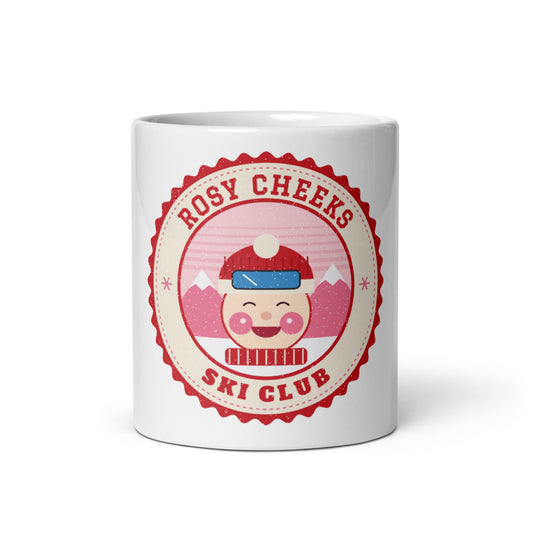 Rosy Cheeks Ski Club Mug, white ceramic, front view