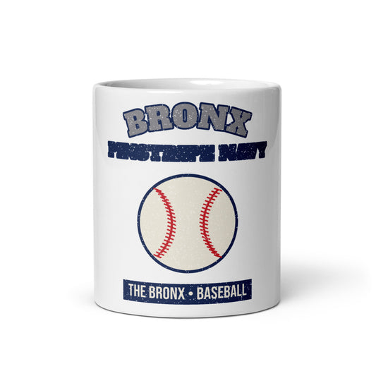 Bronx Pinstripe Navy Baseball Mug in white, front