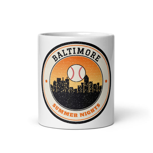 Baltimore Summer Nights Ballpark Mug in white, front