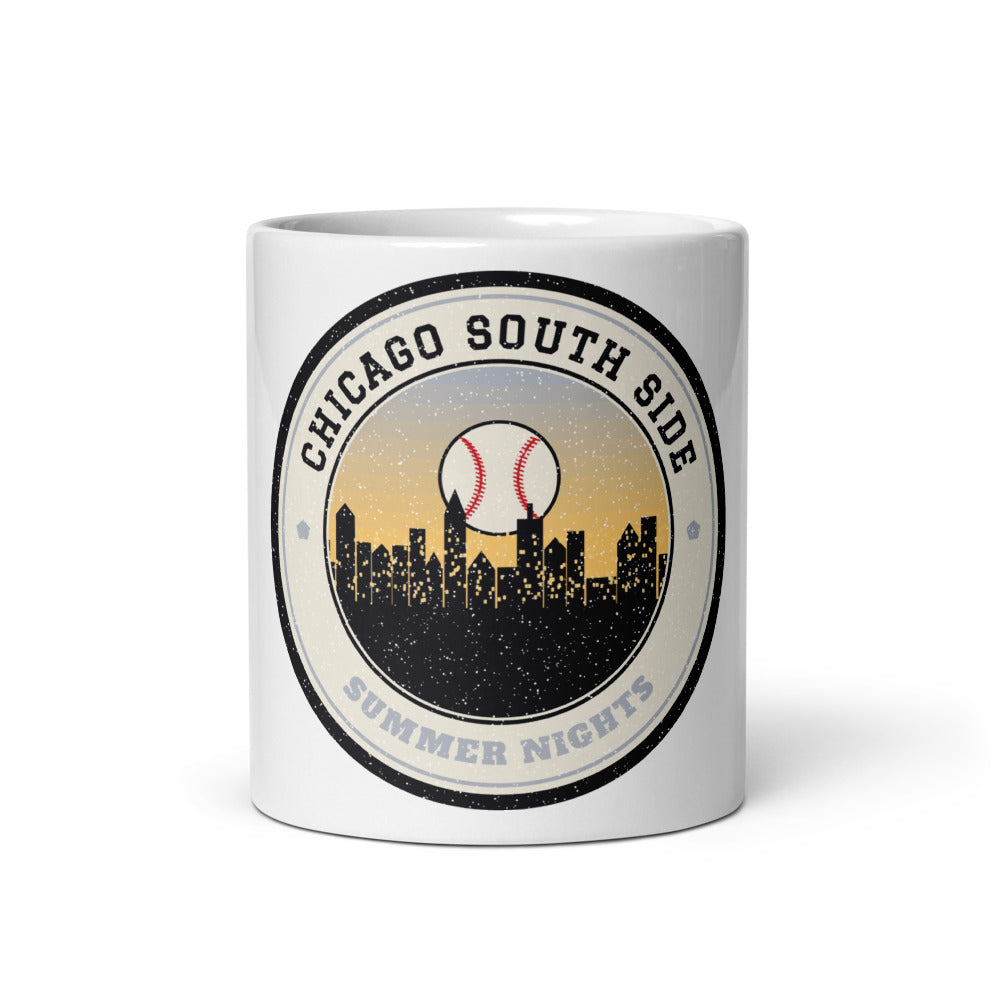 Chicago South Side Summer Nights Ballpark Mug in white, front