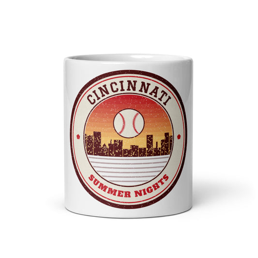 Cincinnati Summer Nights Ballpark Mug in white, front