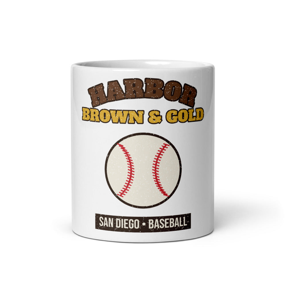 Harbor Brown & Gold Baseball Mug in white, front