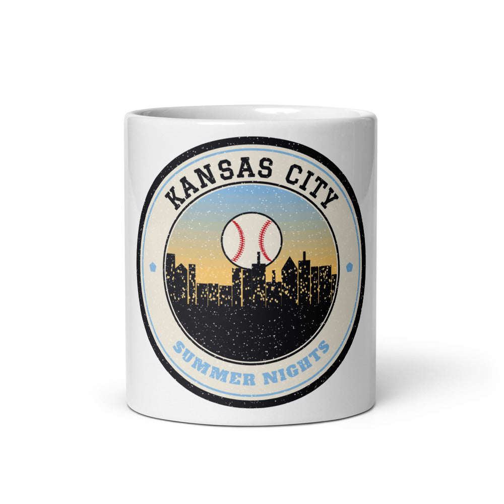 Kansas City Summer Nights Ballpark Mug in white, front