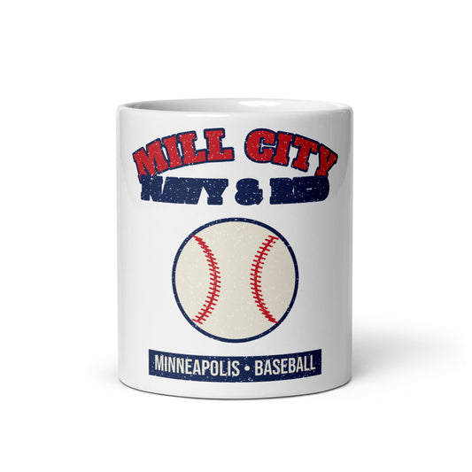 Mill City Navy & Red Baseball Mug in white, front