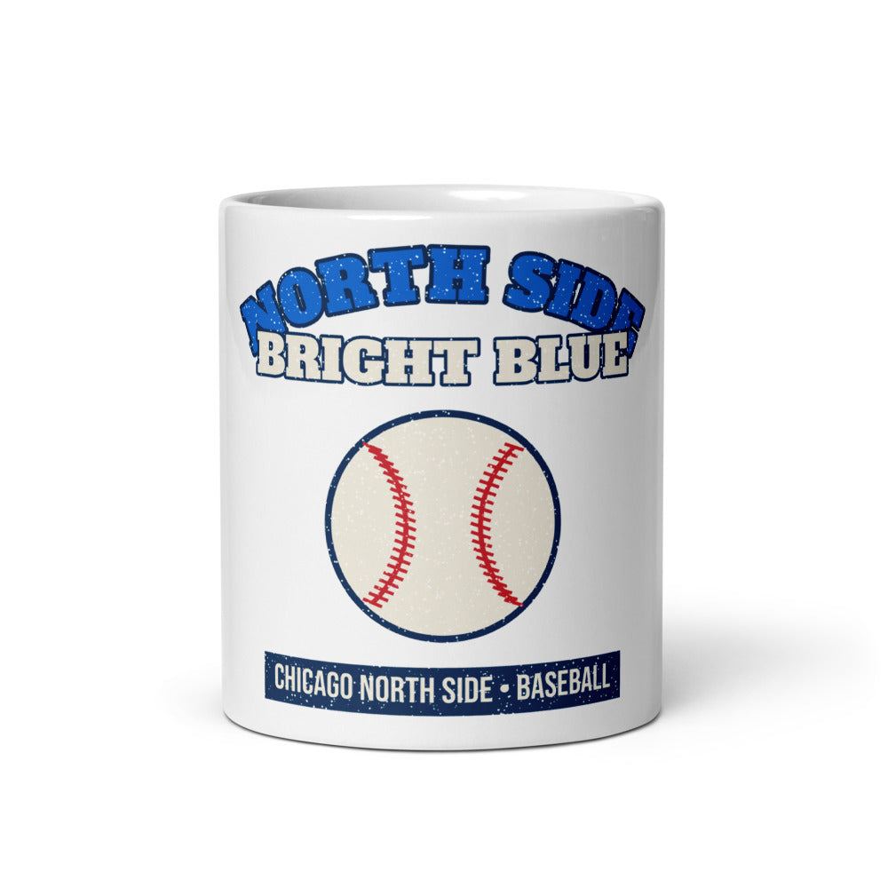 North Side Bright Blue Baseball Mug in white, front