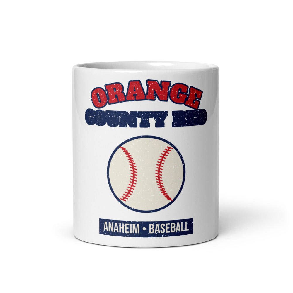 Orange County Red Baseball Mug in white, front
