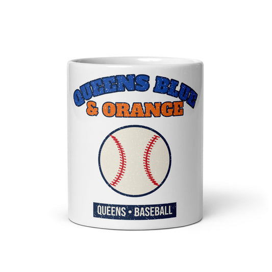 Queens Blue & Orange Baseball Mug in white, front