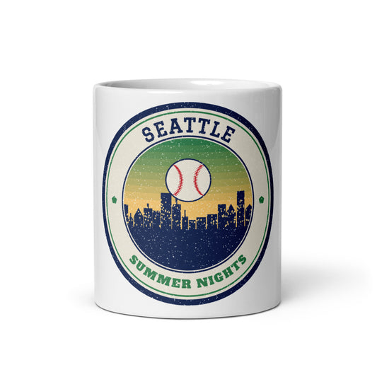 Seattle Summer Nights Ballpark Mug in white, front