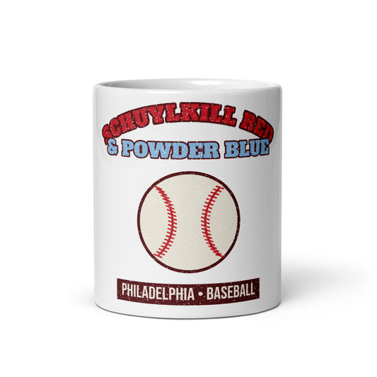 Schuylkill Red & Powder Blue Baseball Mug in white, front