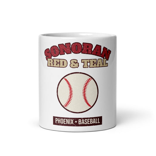 Sonoran Red & Teal Baseball Mug in white, front