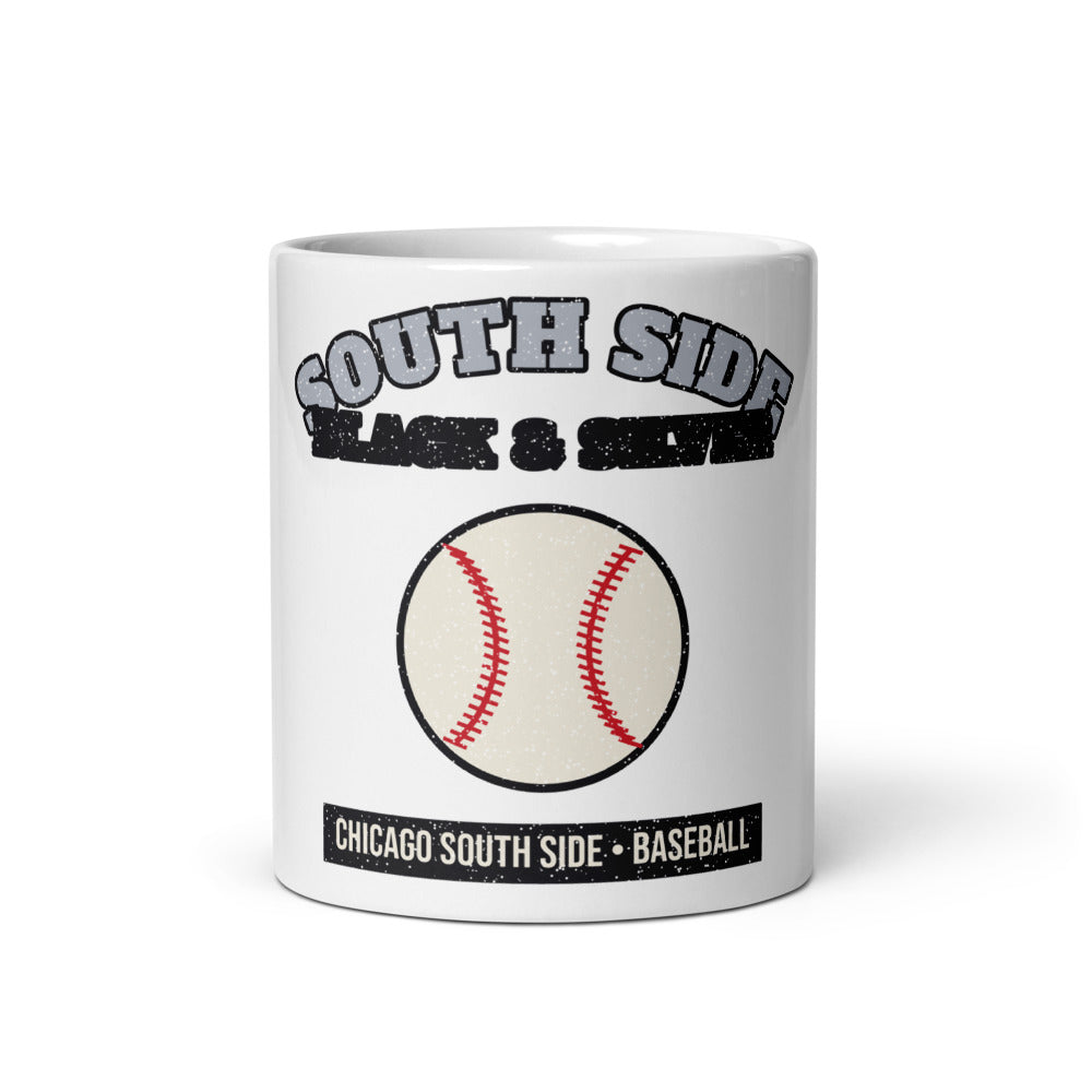 South Side Black & Silver Baseball Mug in white, front