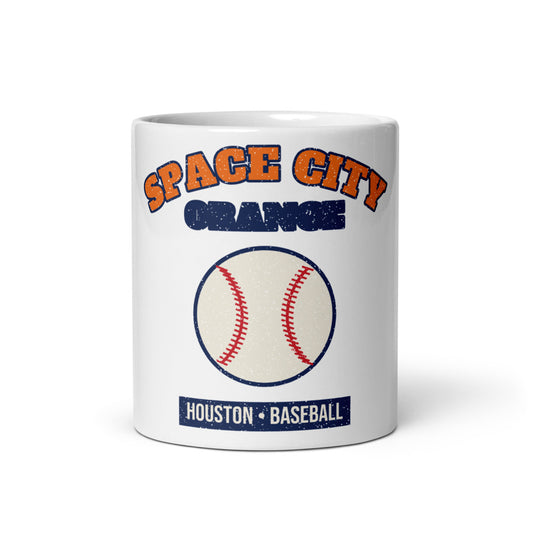 Space City Orange Baseball Mug in white, front