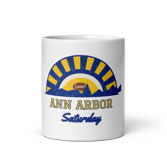 Ann Arbor Saturday Mug in white, front
