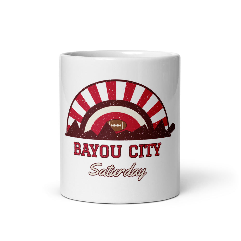 Bayou City Saturday Mug in white, front