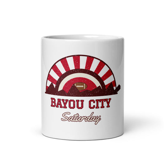 Bayou City Saturday Mug in white, front