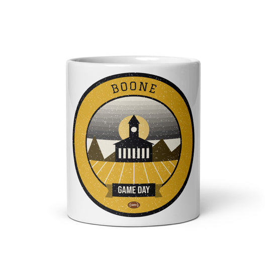 Black & Gold Blue Ridge Game Day Mug in white, front