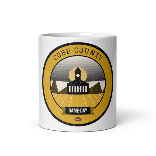 Black & Gold Cobb County Game Day Mug in white, front
