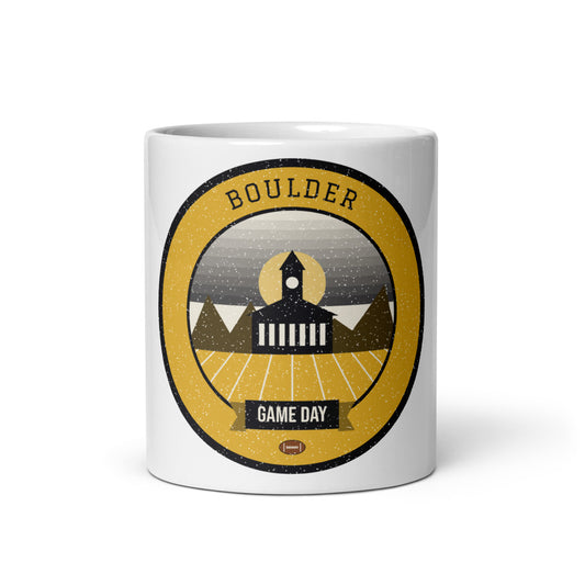 Black & Gold Flatirons Game Day Mug in white, front