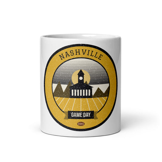 Black & Gold Honky-Tonk Game Day Mug in white, front