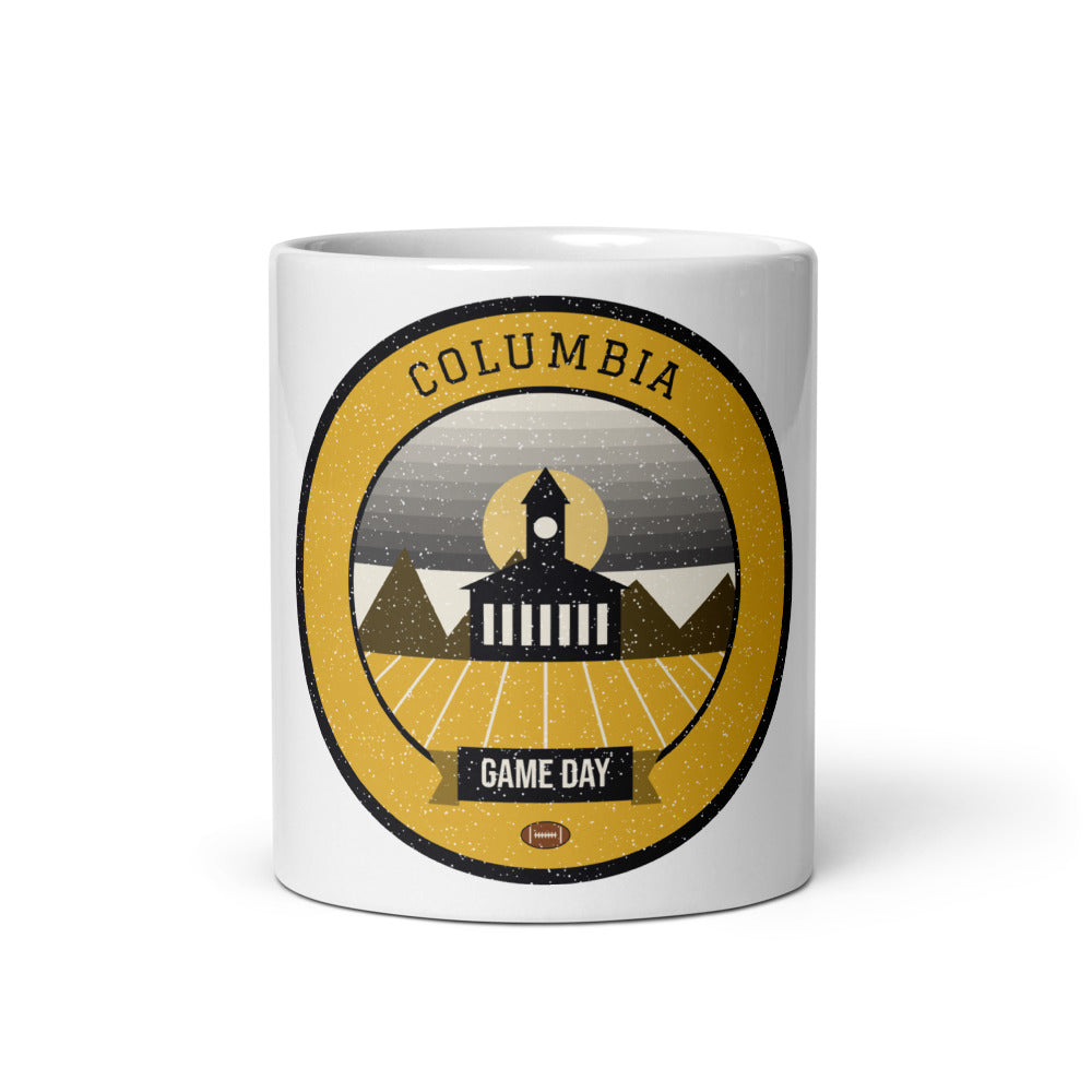 Black & Gold Columns Game Day Mug in white, front