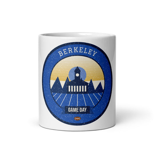 Bay Fog Blue & Gold Game Day Mug in white, front