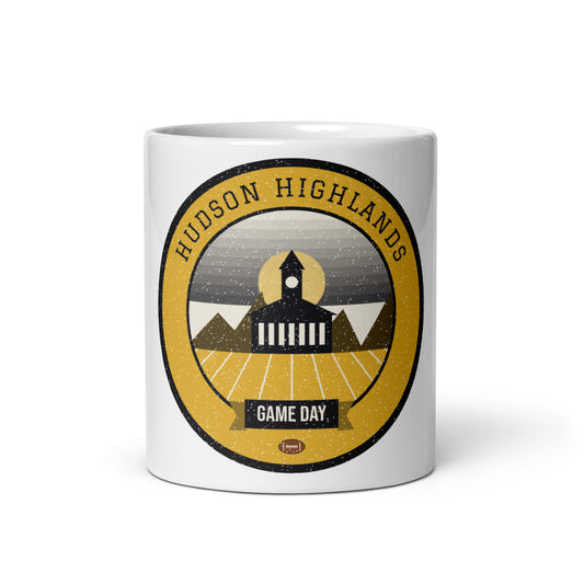 Black & Gold Hudson Highlands Game Day Mug in white, front