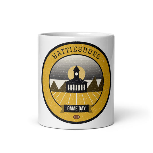 Black & Gold Longleaf Game Day Mug in white, front