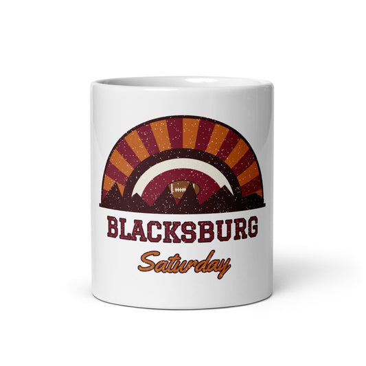 Blacksburg Saturday Mug in white, front
