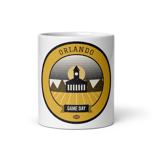 Black & Gold Space Coast Game Day Mug in white, front