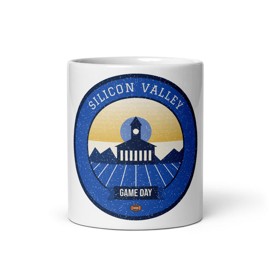 Blue & Gold Silicon Valley Game Day Mug in white, front
