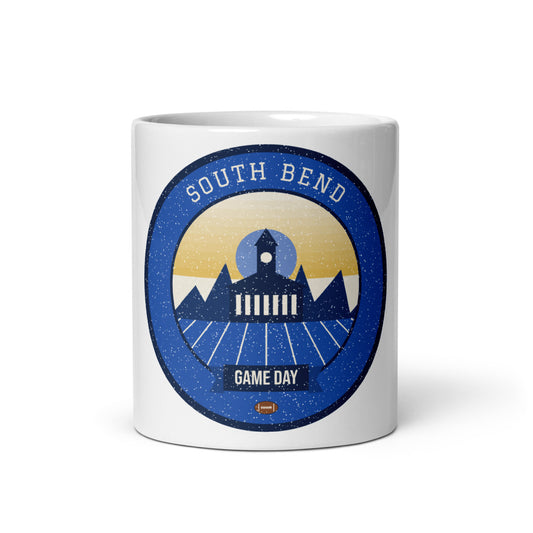 Blue & Gold Basilica Game Day Mug in white, front