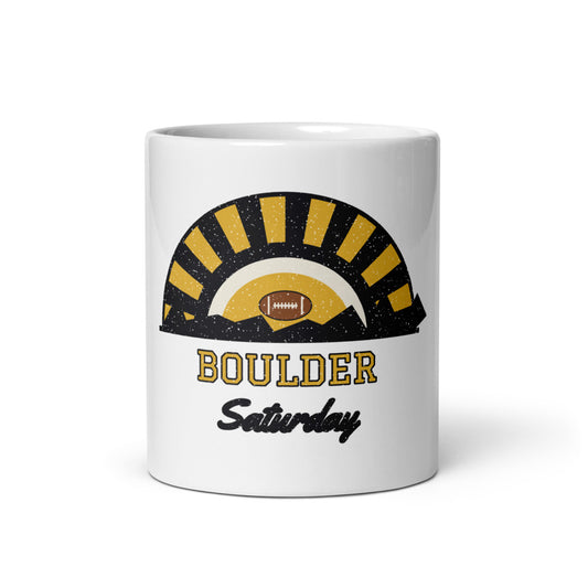 Boulder Saturday Mug in white, front