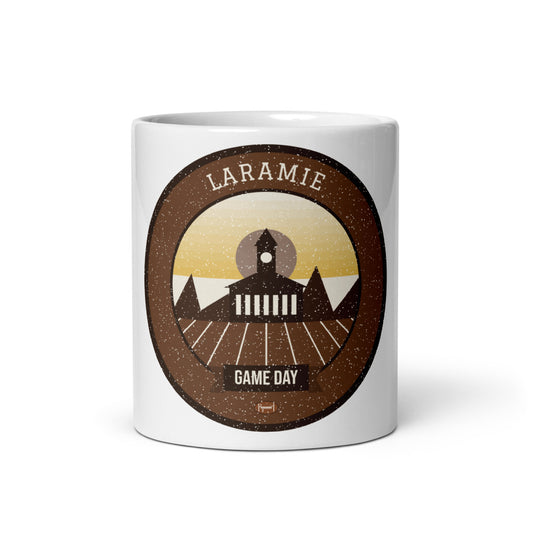 Brown & Gold High Plains Game Day Mug in white, front